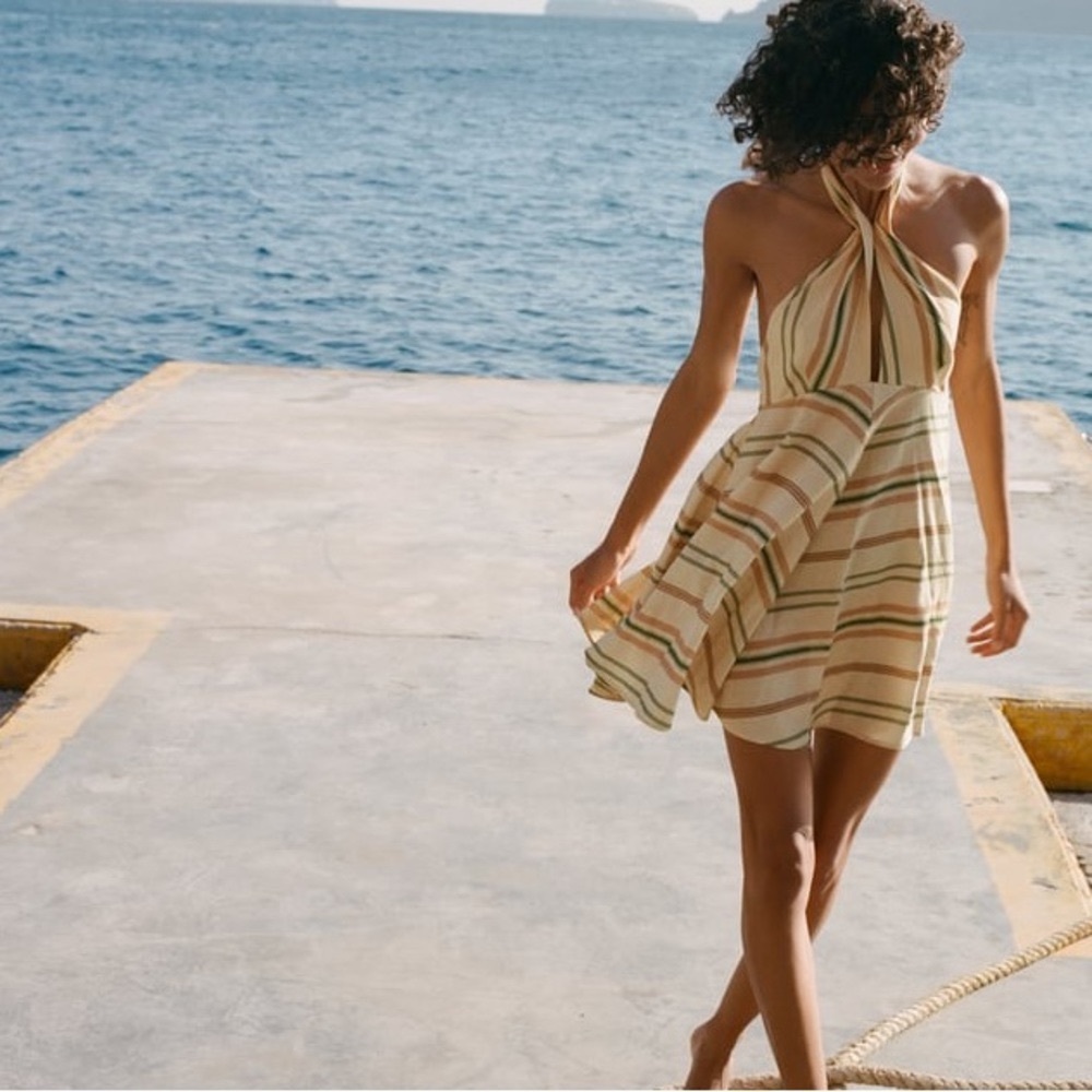 NWOT ZARA linen blend striped mini dress sz M